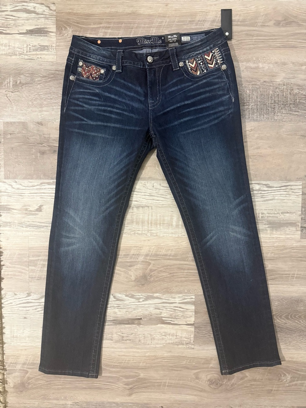 Miss Me Dark Indigo Skinny Jeans with Multicolor Embroidered Pockets